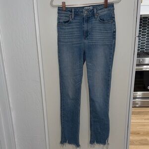 PAIGE Cindy Light Blue Destroyed Hem Straight Ankle Jeans | 26